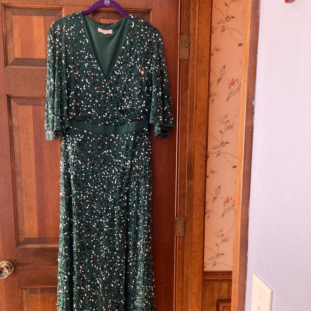 ASOS Maya Bridesmaid prom delicate sequin wrap maxi dress in green